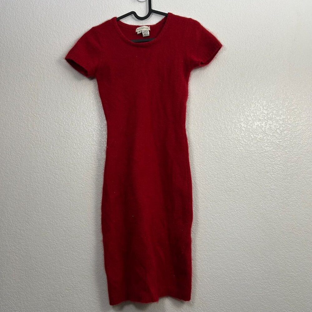 Ann Taylor Vintage 90s Angora Rabbit Hair Fitted Sweater Knit Dress